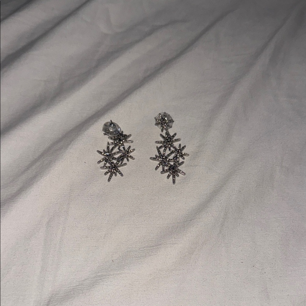 LOFT Silver Crystal Snowflake Drop Earrings